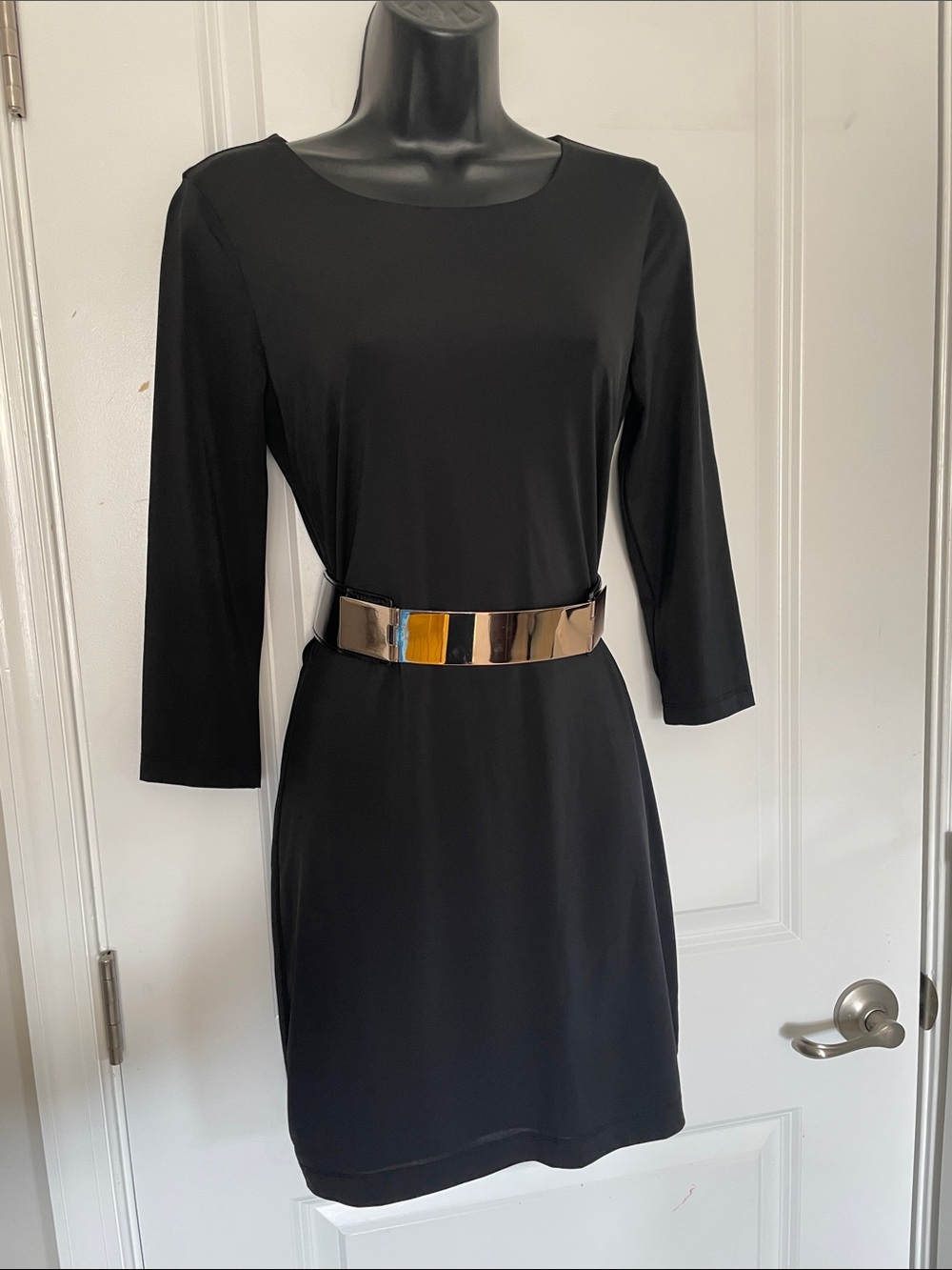 NWT Bebe long sleeve dress with gold belt and accents - Picture 1 of 12